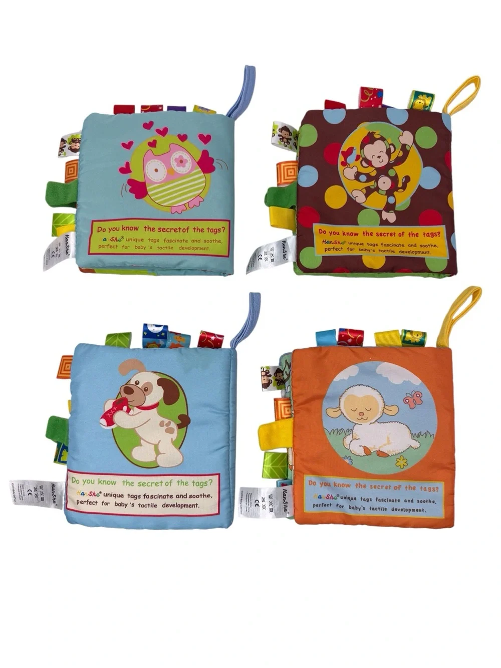 Lot Of 4 Han She Crinkle Soft Sensory Cloth Washable Baby Books